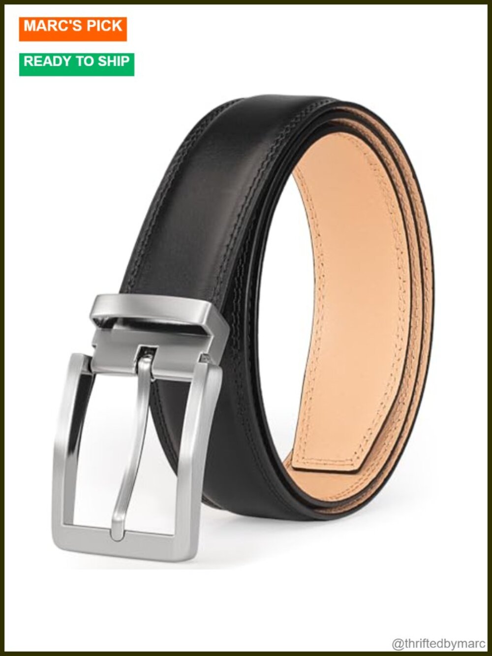 Mens Dress Belt Full-Grain Leather Single Prong Buckle